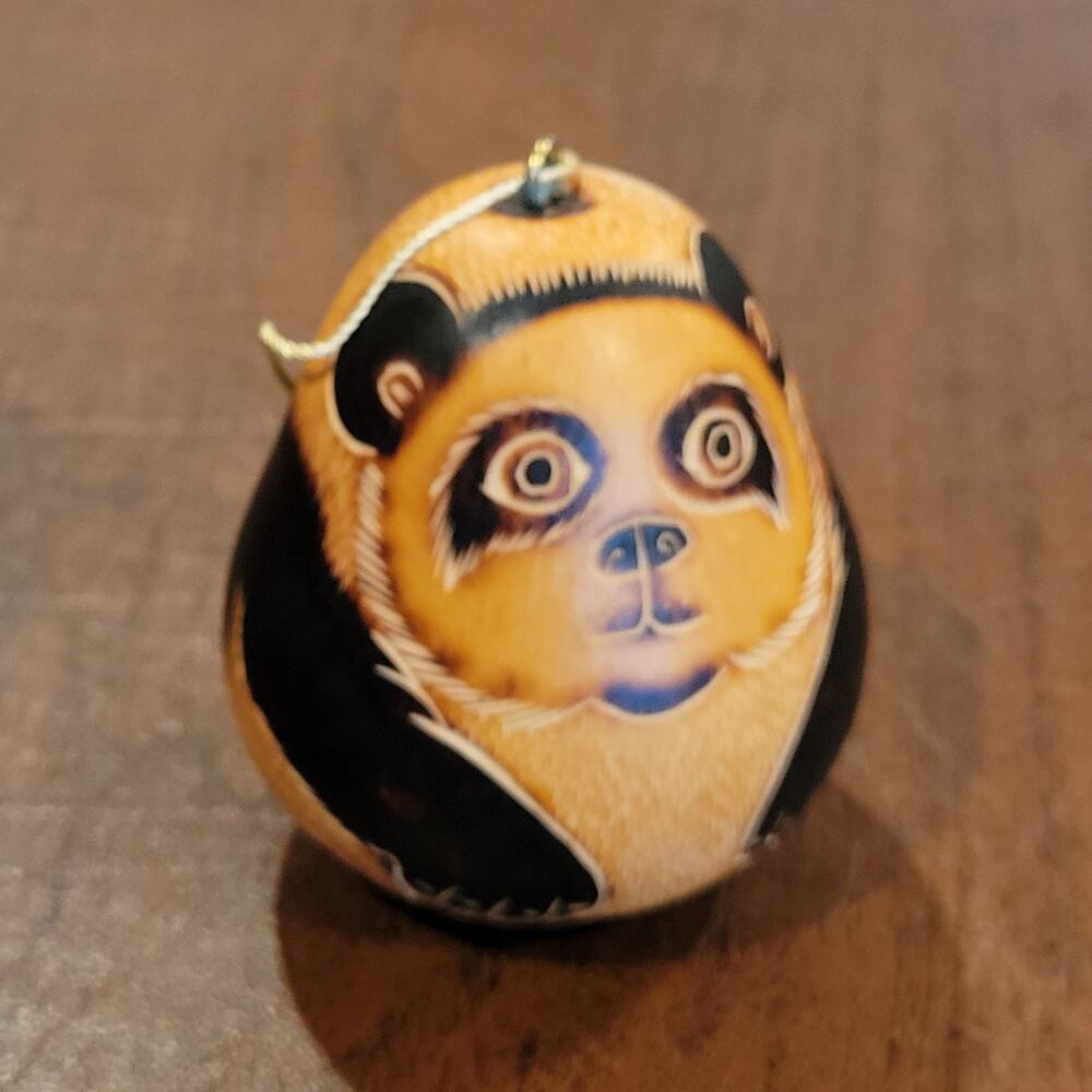 Vintage Lucuma Peru Hand Carved Bear Gourd Hanging Ornament